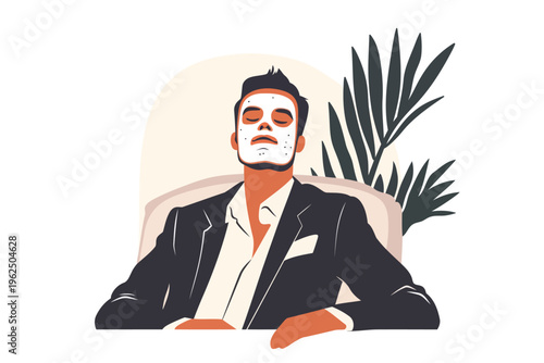 man in business suit relaxing with a luxurious facial isolated vector style