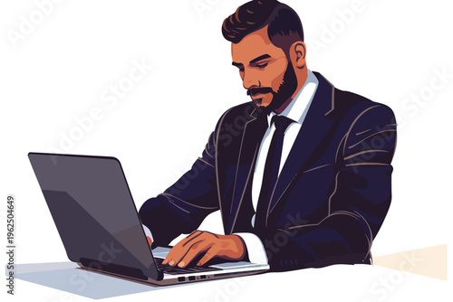 man in business suit using laptop stock image isolated vector style