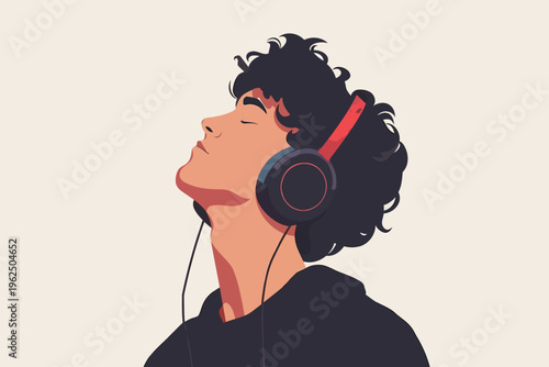 man listening music stock image isolated vector style