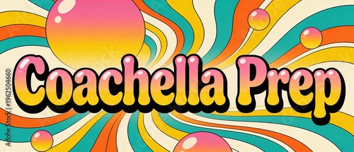 Colorful retro design with psychedelic swirls and Coachella theme  