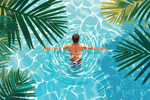 man swiming in pool top veiw stock image isolated vector style