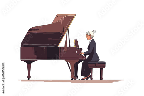 old woman playing on piano stock image isolated vector style