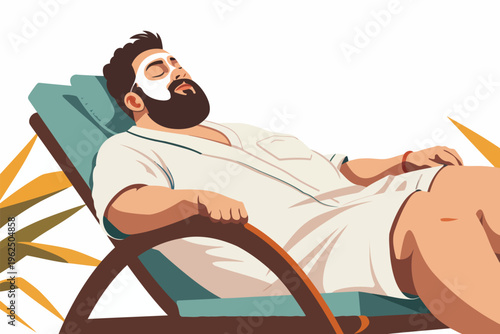 overweight man relaxing with a luxurious facial mask isolated vector style