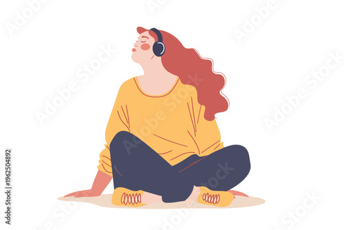 overweight woman listening music stock image isolated vector style