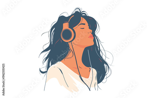 woman listening music stock image isolated vector style