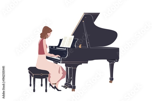 woman playing on piano stock image isolated vector style