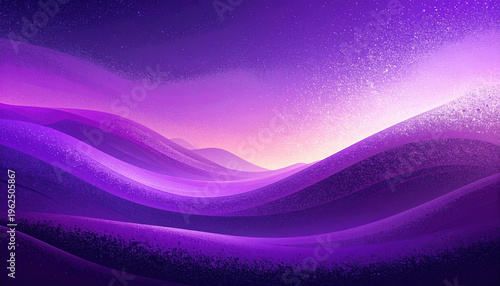 Abstract landscape of smooth purple rolling hills under a starry gradient sky