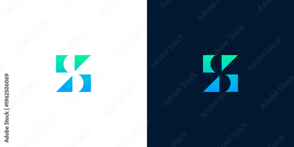 Fototapeta premium Abstract geometric logo design with modern abstract letter s for technology or science concepts on white and dark backgrounds