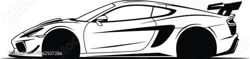 Modern sports car silhouette line art vector illustration isolated on transparent background