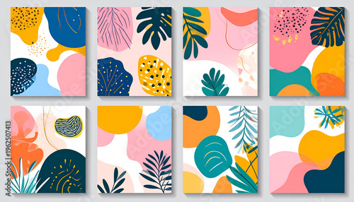 Abstract Organic Shapes and Botanical in Coral Yellow and Blue