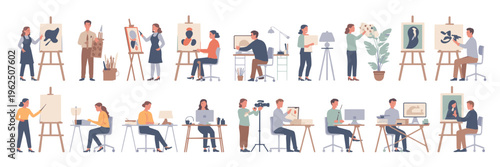 Diverse group of people engaged in artistic and creative activities