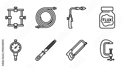 Industrial tools and equipment icons set black and white vector illustration