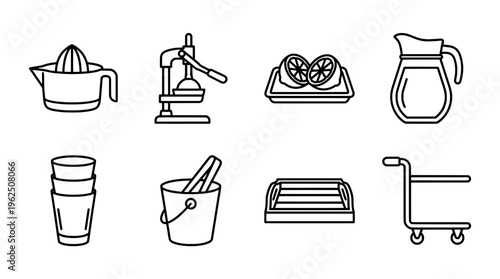 Juice making equipment and ingredients illustration in minimalist style
