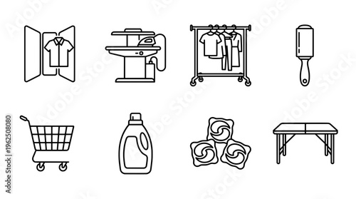 Laundry and cleaning icons clothes iron detergent and accessories