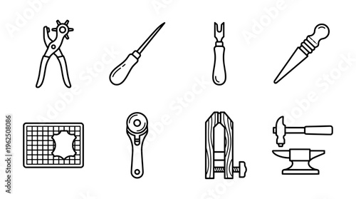 Leather crafting tools vector illustration set isolated white background
