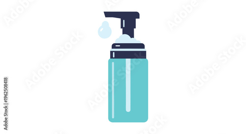 Teal hand sanitizer dispenser with single drop of liquid in minimalist style for health and hygiene