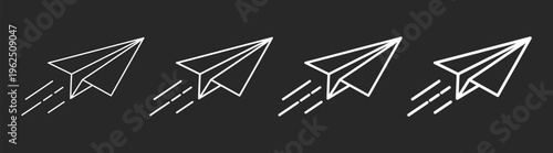 Paper plane send message icons, minimal outline vector illustration set, communication mail symbol, simple line design
