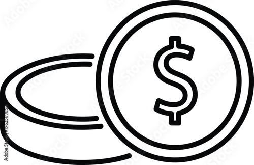 A simple line drawing of two coins with a dollar sign on one