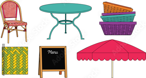 Organic Healthy Lifestyle Vector Set with Avocado, Almonds, Granola, Kombucha, Matcha Powder, Superfood Supplements, and Natural Beauty Products for Wellness Branding