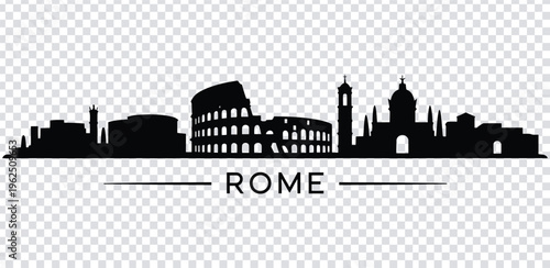 Vector illustration black silhouette of rome city skyline with famous landmarks