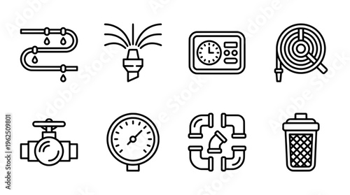 Set of irrigation and plumbing icons in a linear style perfect for various projects