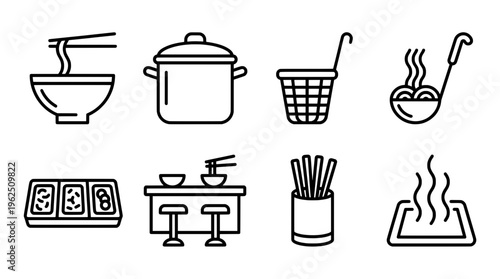 Set of line art food icons for restaurant menu and design elements