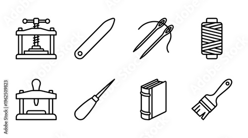 Set of crafting tools vector illustration of sewing bookbinding and art