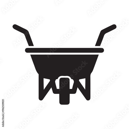 Vector illustration of wheelbarrow icon, simple black silhouette for gardening and construction work on a transparent background
