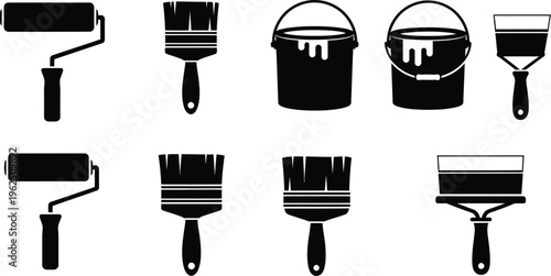 Icon set of painting tools and equipment for diy and professional use