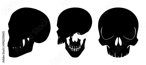 Skull silhouette set with simple line art design featuring line art, illustrations, graphic resources with vector and design elements