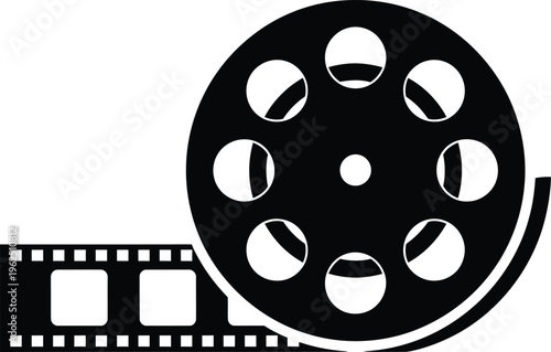 Film reel and strip icon for cinema and movie production
