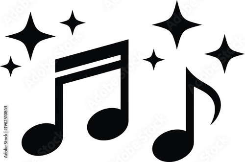 Musical notes with sparkles and shining stars illustration