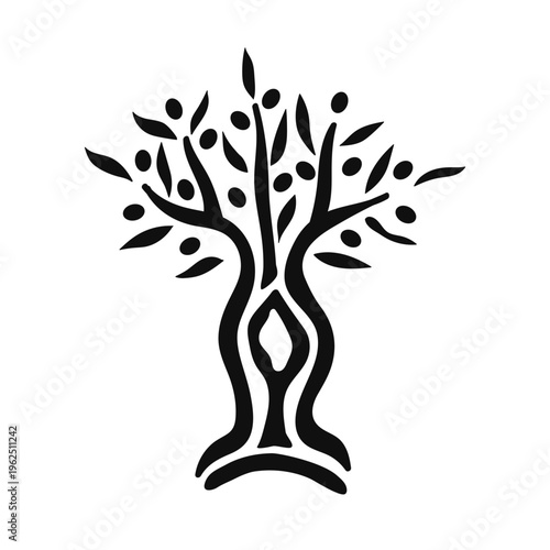 Olive tree outline hand drawn icon. Vector illustration logo. modern design, olive tree with fruits stylized monochrome illustration