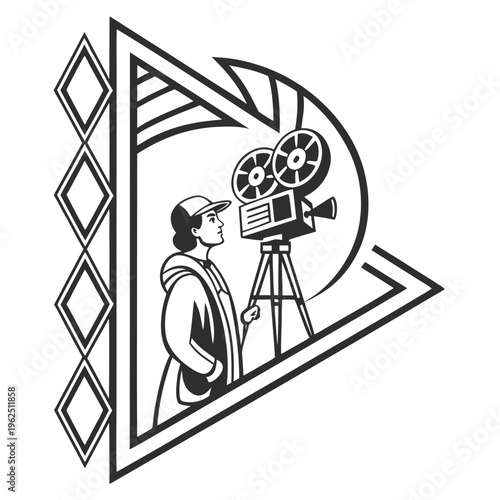 Filmmaker with vintage camera vector art