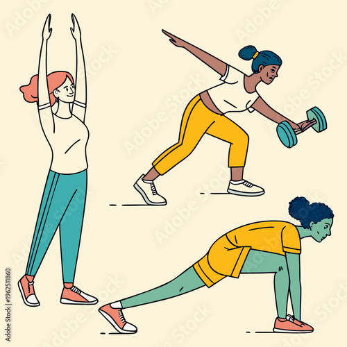 Women doing fitness exercises workout set