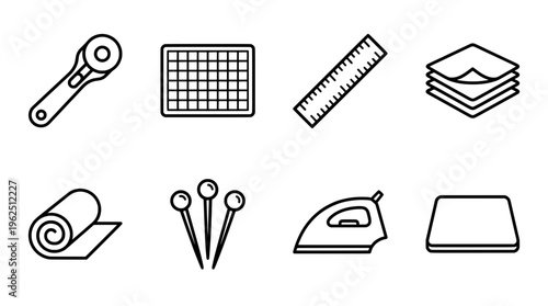 Sewing and crafting tools outline illustration for design and decoration