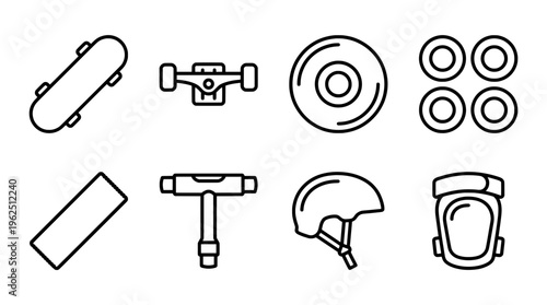 Skateboard equipment illustration board wheels trucks and safety gear