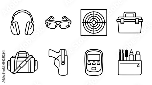 Shooting range equipment vector illustration protective gear and targets