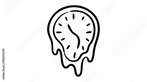 A hand-drawn black and white melting clock icon, symbolizing distorted or fluid time and surrealism.