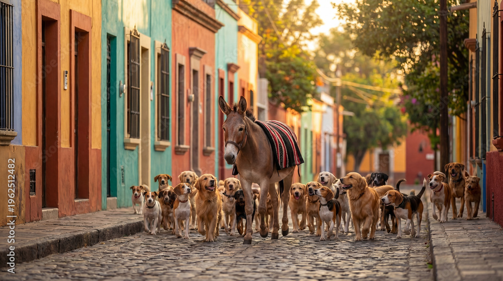 Naklejka premium Donkey in the street