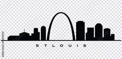 Vector illustration black silhouette of st louis city skyline with iconic gateway arch