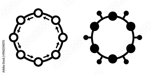 Decentralized network nodes icon | Circular connection and distribution system | Flat vector line art illustration