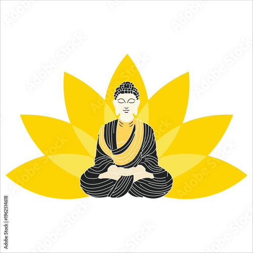 Happy Vesak day, buddhist religious ceremonies,  buddhist holiday. Flowers and leaves of lotus, Symbol of peace, meditation, enlightenment. simple solid gold vector