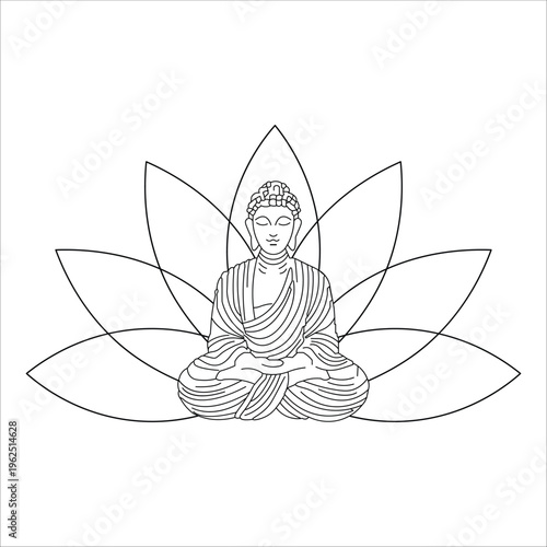 Happy Vesak day, buddhist religious ceremonies,  buddhist holiday. Flowers and leaves of lotus, Symbol of peace, meditation, enlightenment. simple line vector illustration