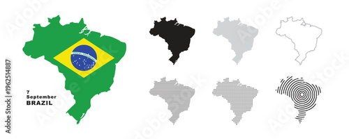 Set of isolated brazil maps. brazil flag overlaid with flag proportions. Maps and traveling around the world