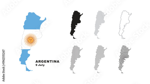 Set of isolated argentina maps. argentina flag overlaid with flag proportions. Maps and traveling around the worl