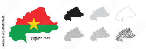 Set of isolated burkina faso maps. burkina faso flag overlaid with flag proportions. Maps and traveling around the world