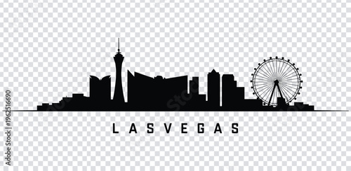 Vector illustration black silhouette of the las vegas city skyline with a ferris wheel