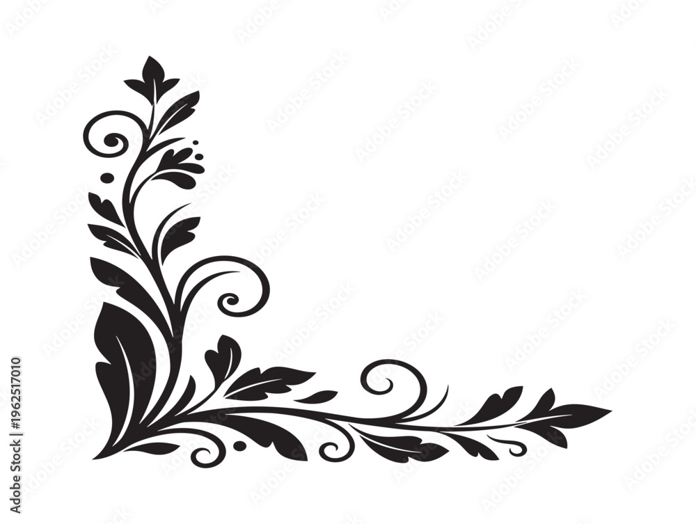 Obraz premium Botanical corner accent silhouette with elegant decorative foliage 