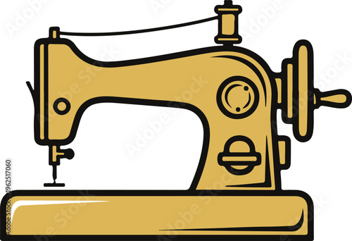 Vintage sewing machine, golden, illustration, vector graphics, sewing equipment